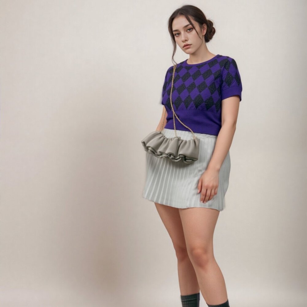 Women's Bright & Beautiful Argyle Pattern Glitter Knit Top Sz 2X